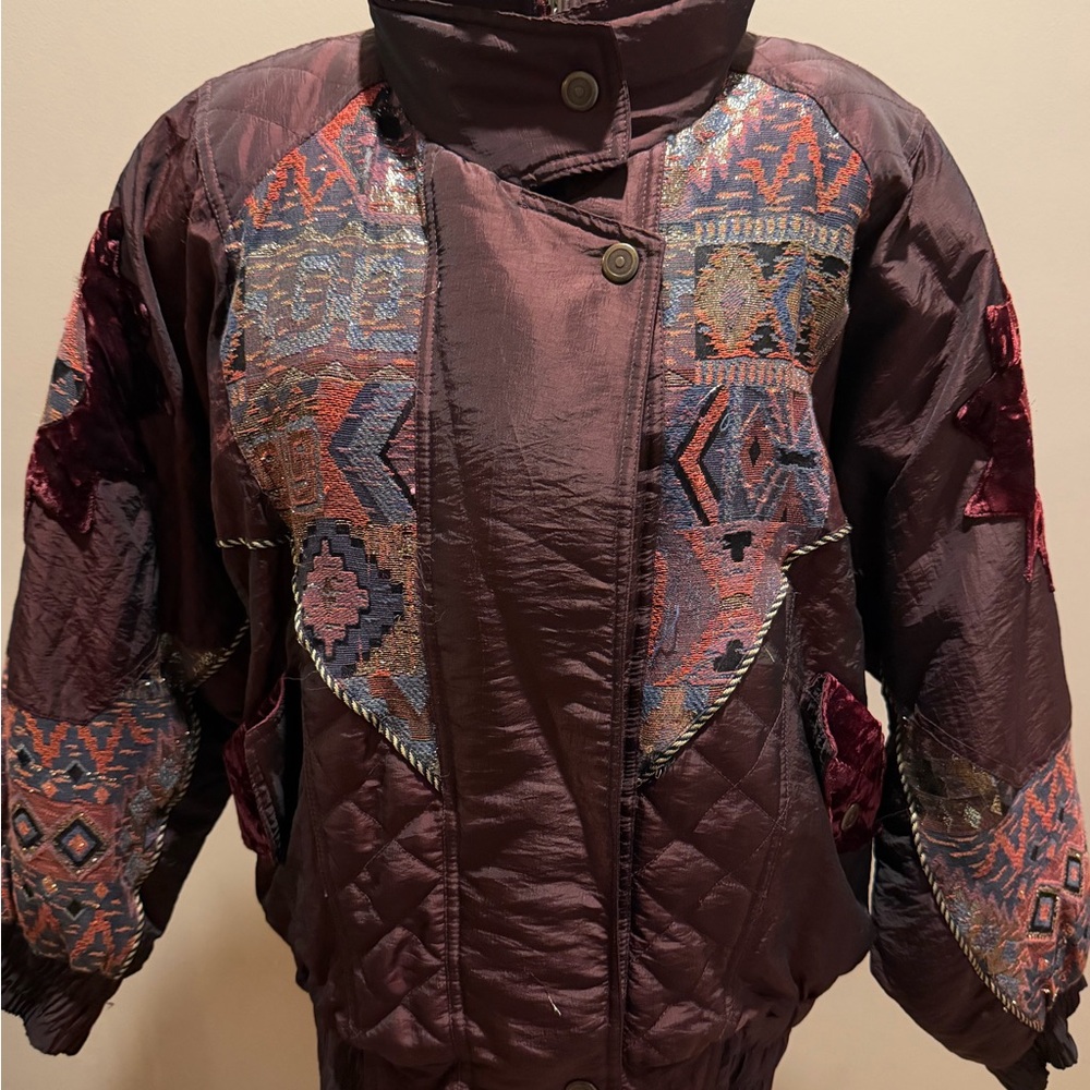 Vintage East West Patterned Bomber Jacket with Velvet Details